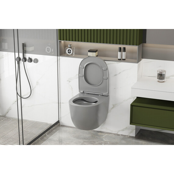 Унитаз подвесной безободковый Abber Bequem AC1103MG с крышкой микролифт, серый матовый, Цвет производителя: серый фото 14