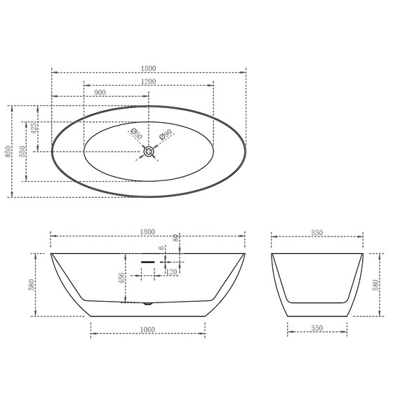 Ванна отдельностоящая Abber AB9374-1.8 180x85 см, Размер - мм: 1800x850 фото 11