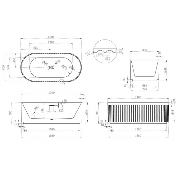 Ванна отдельностоящая Abber AB9410-1.7 170x80 см фото 11