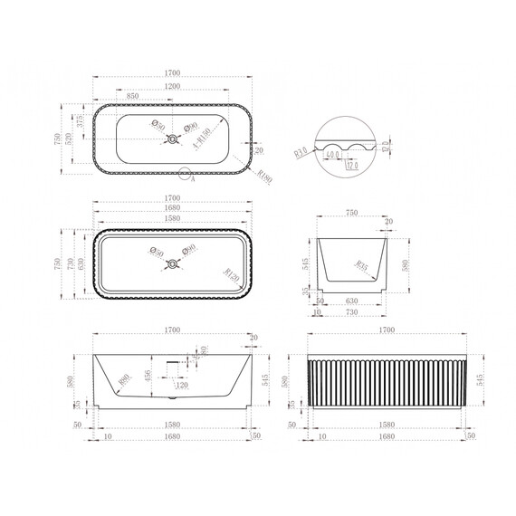 Ванна отдельностоящая Abber AB9411-1.7 170x75 см фото 11