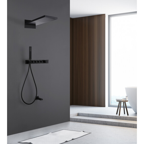 Душевая система для ванны с термостатом Abber Rund AF8753B, черный матовый фото 2