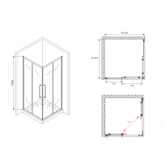 Душевое ограждение Abber Schwarzer Diamant 80x80 см AG02080BDTH, чёрный/тонированное фото 4