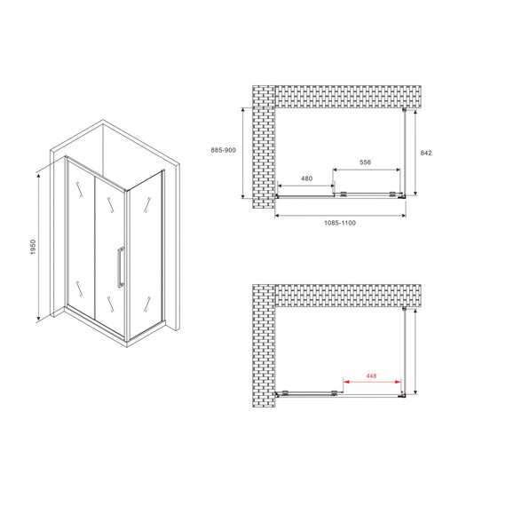 Душевое ограждение Abber Schwarzer Diamant 110x90 см AG30110BMH-S90BM, чёрный/матовый фото 4