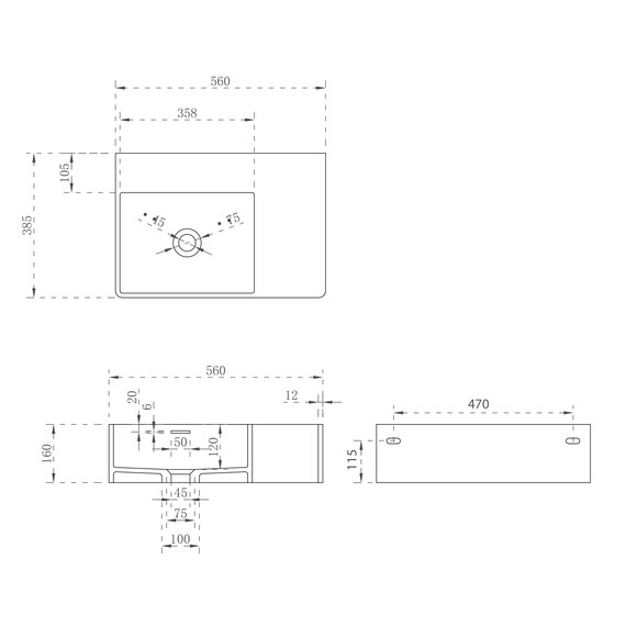 Раковина подвесная Abber Stein 56 см AS2644 L, белый матовый фото 4