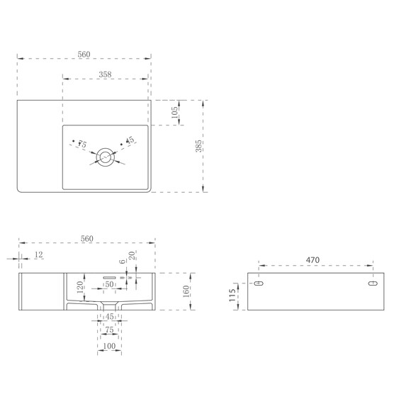 Раковина подвесная Abber Stein 56 см AS2644 R, белый матовый фото 4
