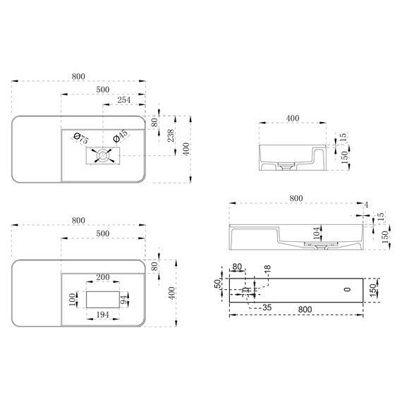 Раковина подвесная Abber Stein 80 см AS2627-0.8, белый матовый фото 5