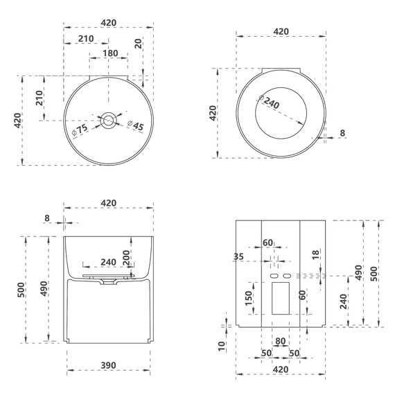 Раковина подвесная Abber Stein 42 см AS2624, белый матовый фото 5