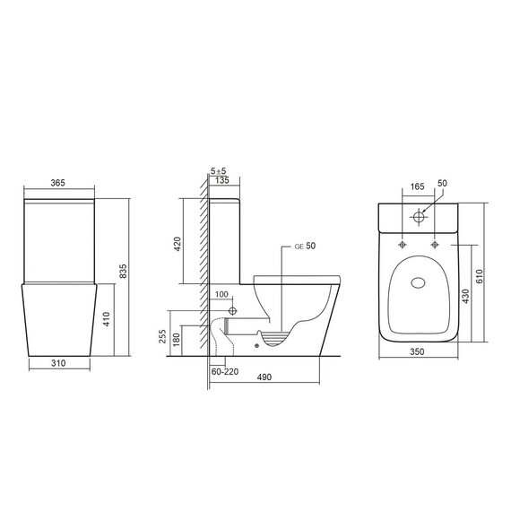 Унитаз-компакт безободковый Abber Rechteck AC1210TMB (смыв торнадо) с тонкой крышкой микролифт, чёрный матовый, Цвет производителя: чёрный матовый фото 20