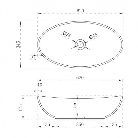 Раковина-чаша Abber Stein 62 см AS2610, белый матовый фото 3