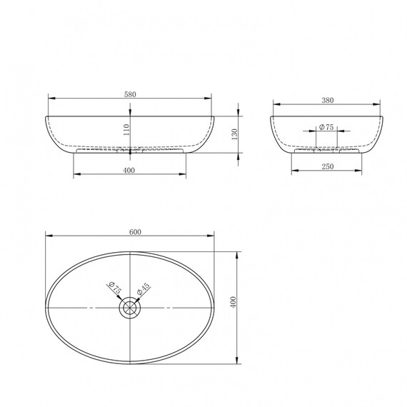 Раковина-чаша Abber Stein 60 см AS2619, белый матовый фото 4