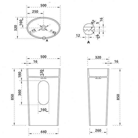 Раковина напольная Abber Stein 50 см AS2504-H, белый матовый фото 4