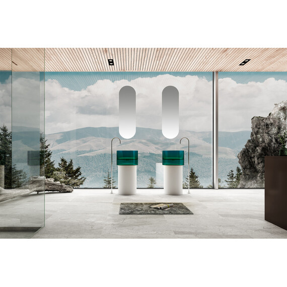 Раковина напольная прозрачная Abber Kristall 45 см AT2701White-Aquamarin, белый/бирюзовый фото 2