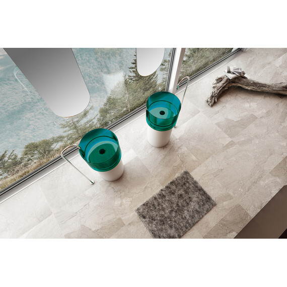 Раковина напольная прозрачная Abber Kristall 45 см AT2701White-Aquamarin, белый/бирюзовый фото 3