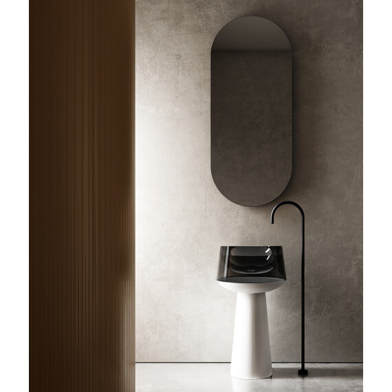 Раковина напольная прозрачная Abber Kristall 50 см AT2706White-Onyx, белый/черный фото 2