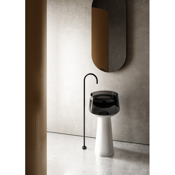 Раковина напольная прозрачная Abber Kristall 50 см AT2706White-Onyx, белый/черный фото 3