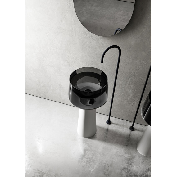 Раковина напольная прозрачная Abber Kristall 50 см AT2706White-Onyx, белый/черный фото 4