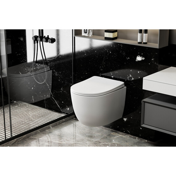 Унитаз подвесной безободковый Abber Bequem AC1100MW с крышкой микролифт, белый матовый фото 12