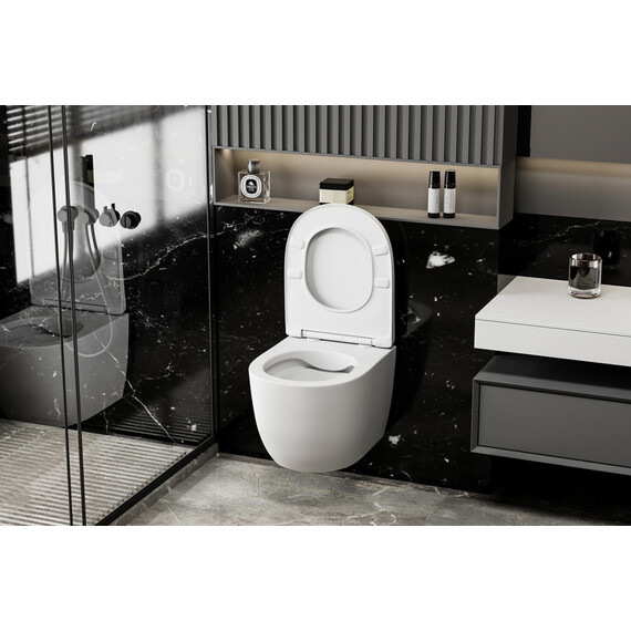 Унитаз подвесной безободковый Abber Bequem AC1100MW с крышкой микролифт, белый матовый фото 13