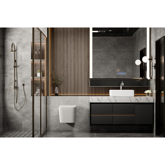 Унитаз подвесной безободковый Abber Rechteck AC1201MW с тонкой крышкой микролифт, белый матовый фото 11