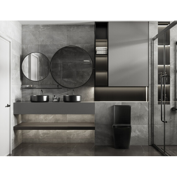 Унитаз-компакт безободковый Abber Rechteck AC1210TMB (смыв торнадо) с тонкой крышкой микролифт, чёрный матовый, Цвет производителя: чёрный матовый фото 12