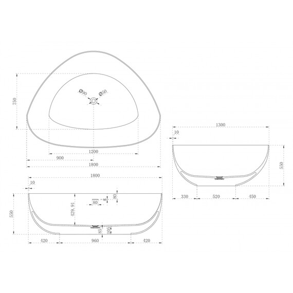 Ванна отдельностоящая Abber Stein 180x130 см AS9608, белый матовый фото 10