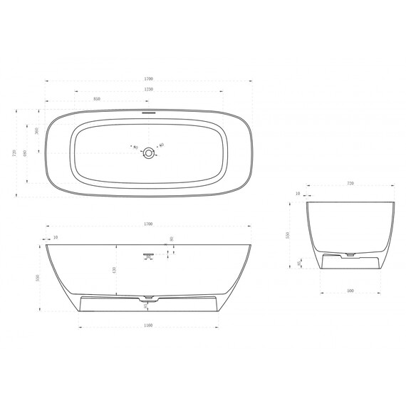 Ванна отдельностоящая Abber Stein 170x72 см AS9612-1.7, белый матовый фото 4