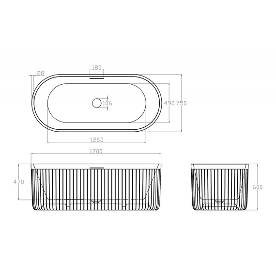 Ванна отдельностоящая Abber Stuttgart 170x75 см AM9925, белый матовый фото 10