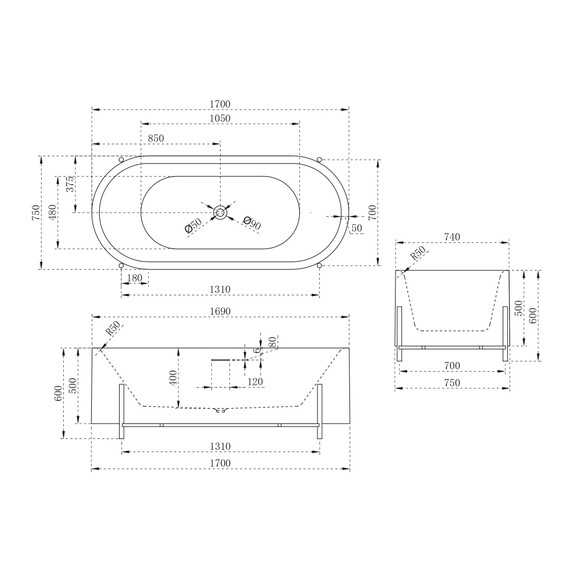 Ванна отдельностоящая Abber 170x75 см AB9443 фото 13