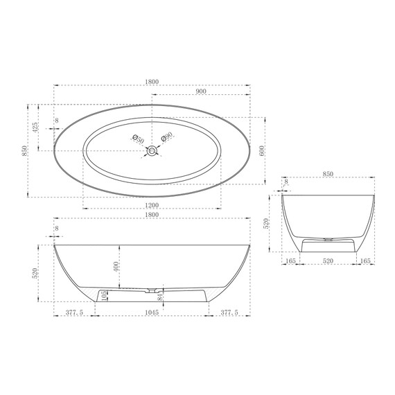 Ванна отдельностоящая Abber Karbon 180x85 см AK9002-1.8, чёрный фото 7