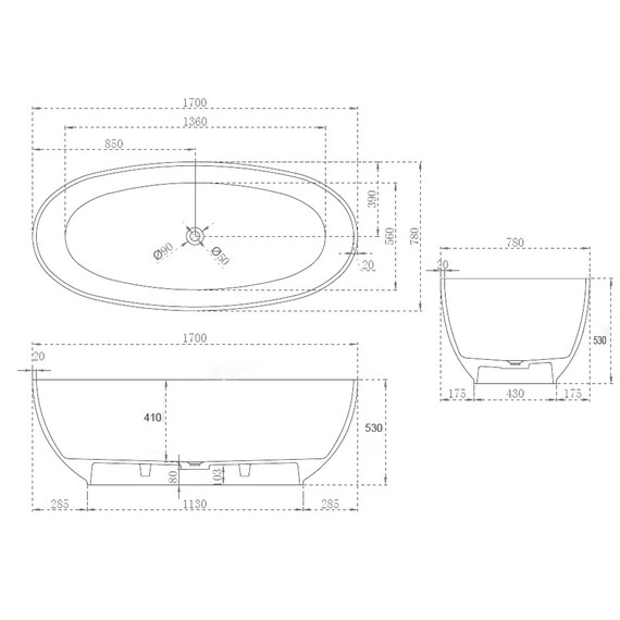 Ванна прозрачная Abber Kristall 170x75 см AT9703Onyx, чёрный фото 6