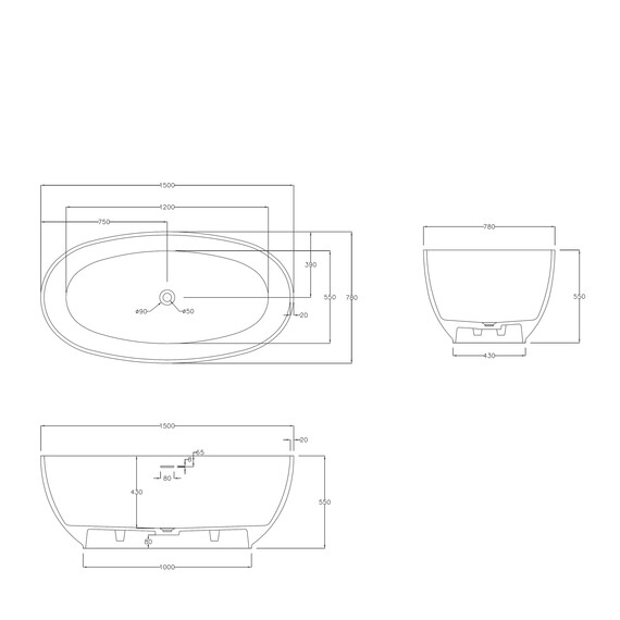 Ванна каменная Abber Stein 150x78 см AS9641-1.5, белый матовый, Размер - мм: 1500x800 фото 11