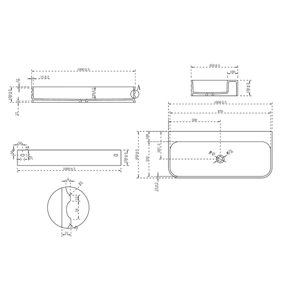Раковина подвесная Abber Stein 100 см AS2651-1.0, белый матовый фото 4