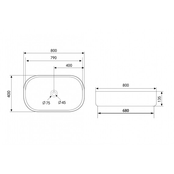 Раковина-чаша Abber Bequem 80 см AC2110MW, белый матовый фото 4