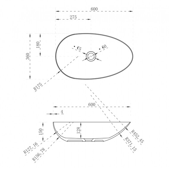 Раковина-чаша Abber Stein 60 см AS2615, белый матовый фото 3