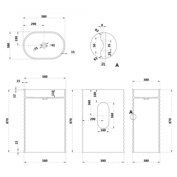 Раковина напольная Abber Stein 58 см AS2550-H, белый матовый фото 4
