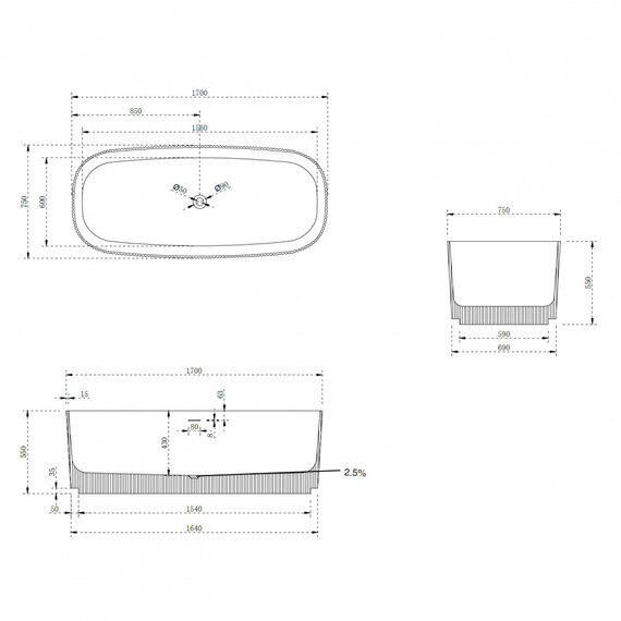 Ванна каменная Abber Stein 170x75 см AS9601MCG, зелёный матовый фото 10