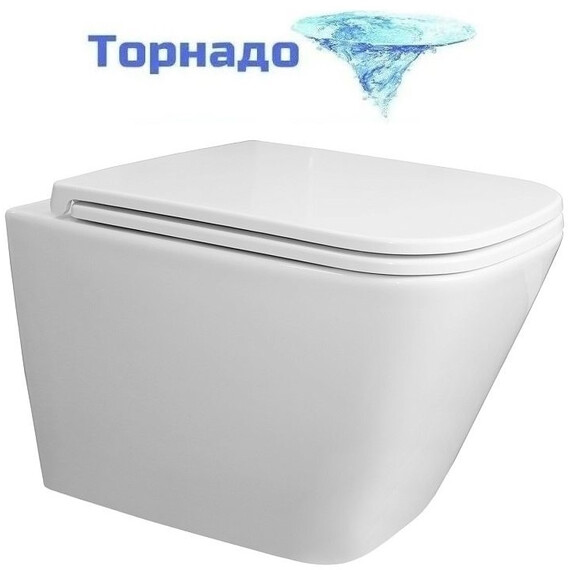 Унитаз подвесной безободковый Azario Teramo AZ-0052-UQ3 с крышкой микролифт (Система смыва торнадо), Цвет производителя: белый фото 