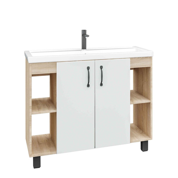 Тумба напольная с раковиной Grossman Флай 100 см 101001, дуб сонома/белая фото 