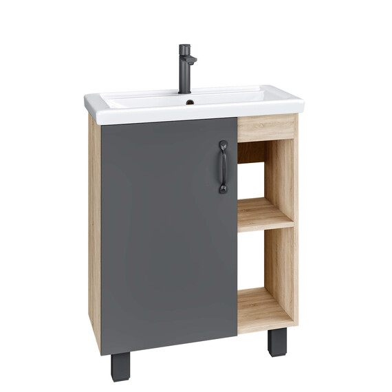 Тумба напольная с раковиной Grossman Флай 60 см 106002, дуб сонома/серая фото 