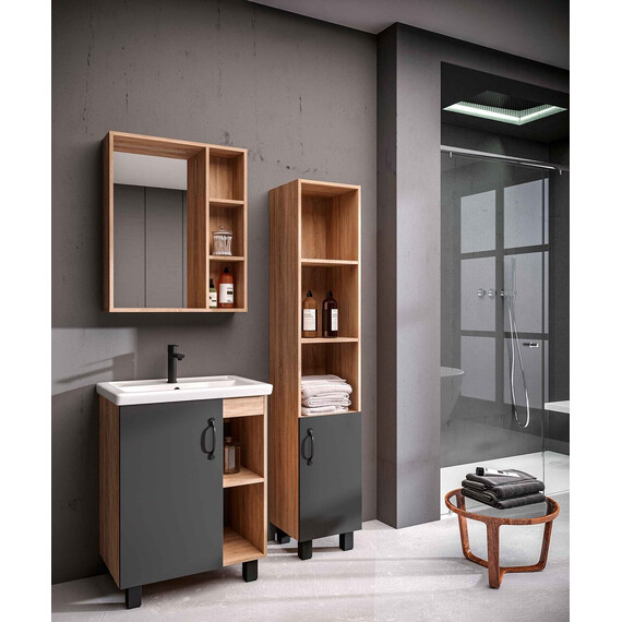 Тумба напольная с раковиной Grossman Флай 60 см 106002, дуб сонома/серая фото 4