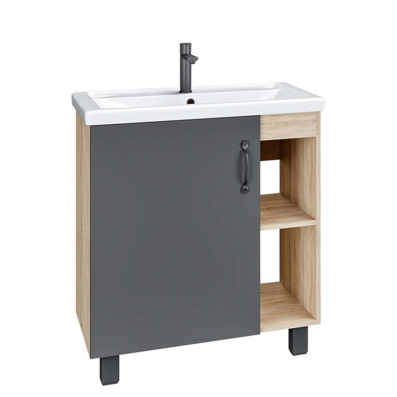 Тумба напольная с раковиной Grossman Флай 70 см 107002, дуб сонома/серая фото 