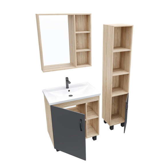 Тумба напольная с раковиной Grossman Флай 70 см 107002, дуб сонома/серая фото 3