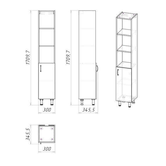 Пенал напольный Grossman Флай 30 см 303002, серый/дуб сонома фото 4