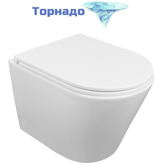 Унитаз подвесной безободковый Azario Teramo AZ-0053-UQ3 (система смыва Торнадо) с тонкой крышкой микролифт, Цвет производителя: белый фото 