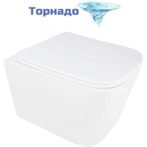 Унитаз подвесной безободковый Azario AIRA AZ-5171T-WHT с тонкой крышкой микролифт (система смыва Торнадо) фото 