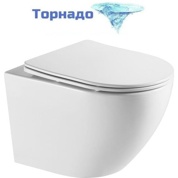 Унитаз подвесной безободковый Azario Grado AZ-0046-UQ3 с крышкой микролифт (Система смыва торнадо), Цвет производителя: белый фото 