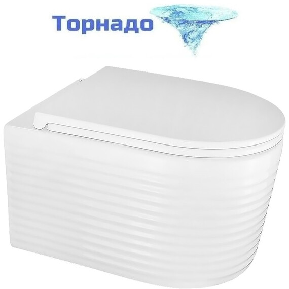 Унитаз подвесной безободковый Azario Luzio AZ-098-UQ (система смыва Торнадо) с тонкой крышкой микролифт фото 