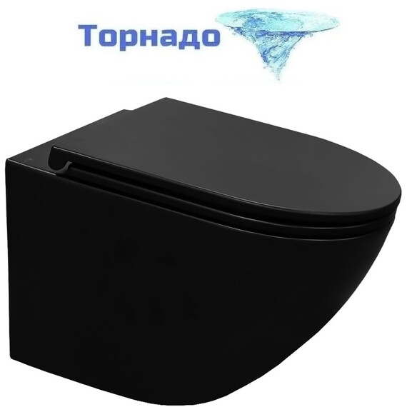 Унитаз подвесной безободковый Azario Grado AZ-0046-UQ3-MB с крышкой микролифт, чёрный матовый (Система смыва торнадо) фото 