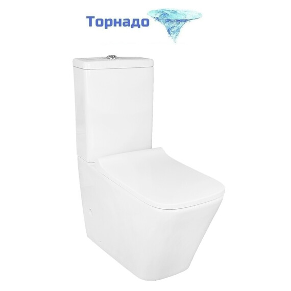 Унитаз-компакт безободковый Azario Quadro AZ-2175 UQ1 с крышкой микролифт, белый (Система смыва торнадо) фото 