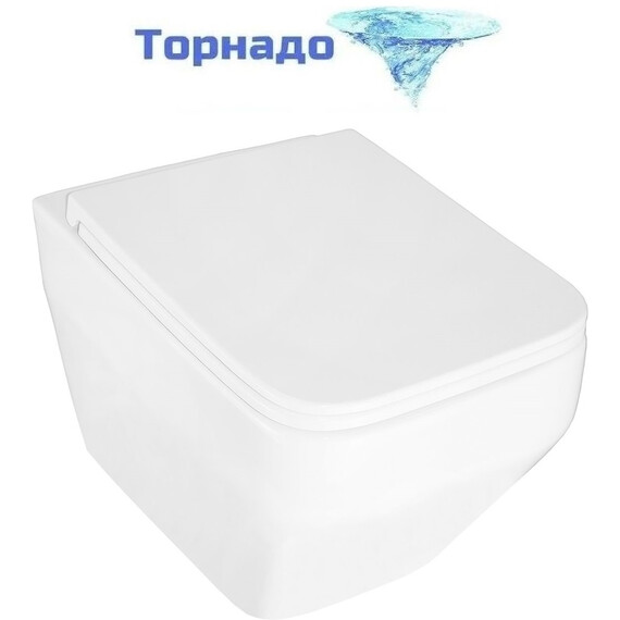 Унитаз подвесной безободковый Azario Moneo AZ-0062 UQ1 с тонкой крышкой микролифт (Система смыва торнадо) фото 